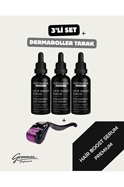 growman Serum 50 ML x3 + Dermaroller Tarak Hediyeli Set – 70 Günlük Yoğun Bakım