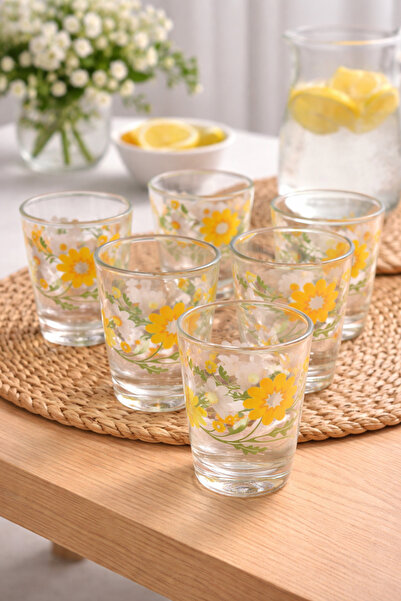OEM Set of glass glasses AH 8T (22) – 200 ml, yellow floral pattern, 6 pcs