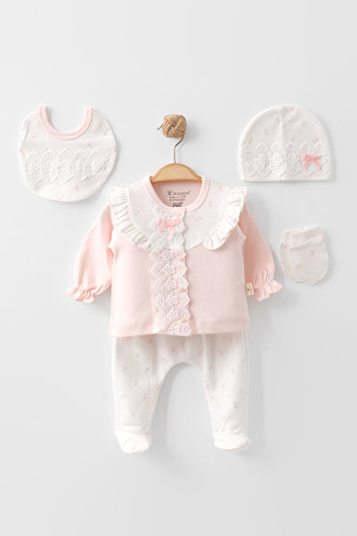 ZEYNUKO KIZ BEBEK ÇİÇEK DESENLİ DANTELLİ FİYONKLU 5'Lİ YENİDOĞAN HASTANE ÇIKI...