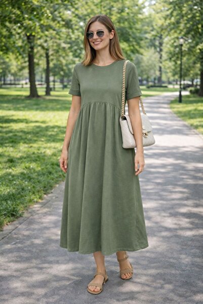 Esra Butik78 Rahat Kalıp Penye Elbise Kısa Kollu 130 cm Uzun Günlük Basic Kad...