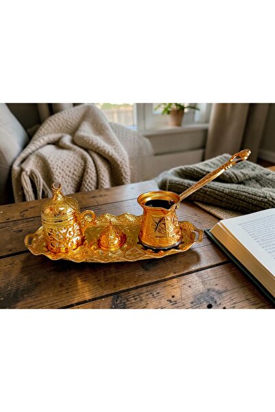 E orient Gold Embellished Turkish Coffee Presentation Set – Coffee Pot, Cup, ...