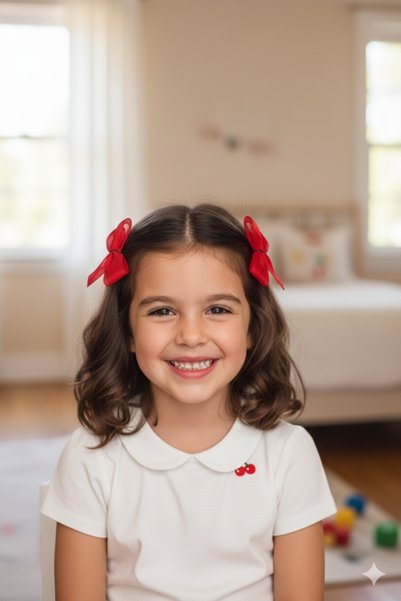 Laria Set of 4 Girls' and Baby Hair Clips with Red Cherries and Bows