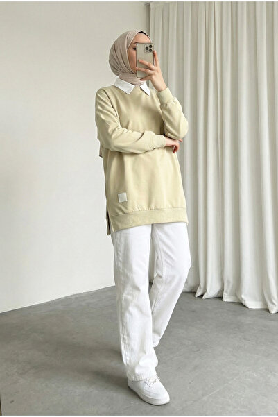 MODAQU Arma Detailed Sweatshirt Tunic - Beige