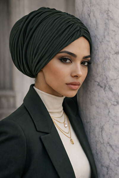 Aişe tesettür Χακί Ριγέ Χαλαρό Καπέλο με Κορδόνι