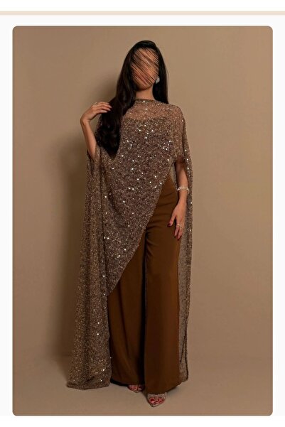 SKY dresses Brown sequined evening jumpsuit