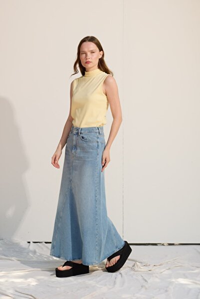 mavi limon ETEK UCU VOLANLI DENİM ETEK