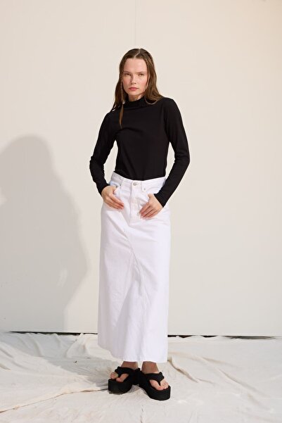 mavi limon ETEK UCU VOLANLI DENİM ETEK