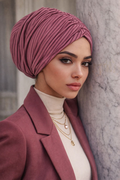 Aişe tesettür Ανάλαφρο καπέλο με ρίγες και κορδόνι περίσφιξης από αποξηραμένο...