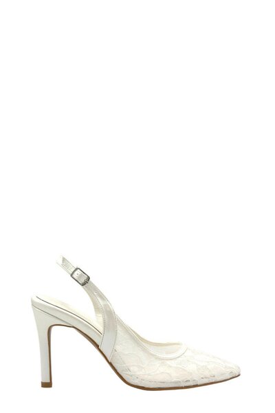Moulin Shoes حذاء زفاف من الدانتيل الأبيض ذو كعب عالٍ