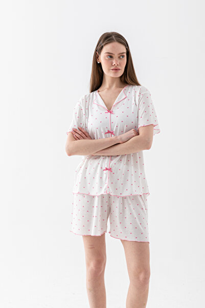 Wega Moda Women's Cotton Heart Bow Detail Shorts Pajama Set – Lightweight and...