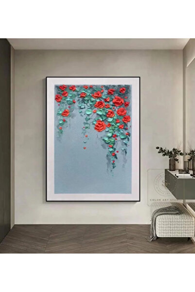 3D Art Sa 3D vertical mural of a waterfall of red roses