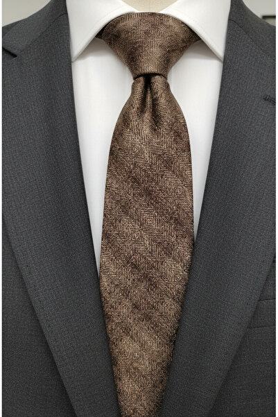 Gutiero Brown Patterned Classic Tie with Handkerchief