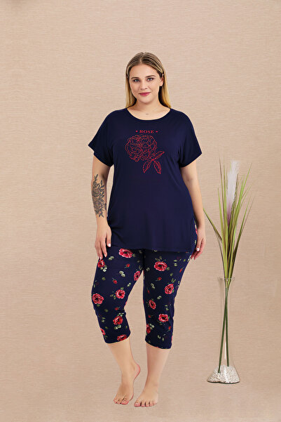 MOPİ Plus Size Viscose Short Sleeve Capri Pajamas Set