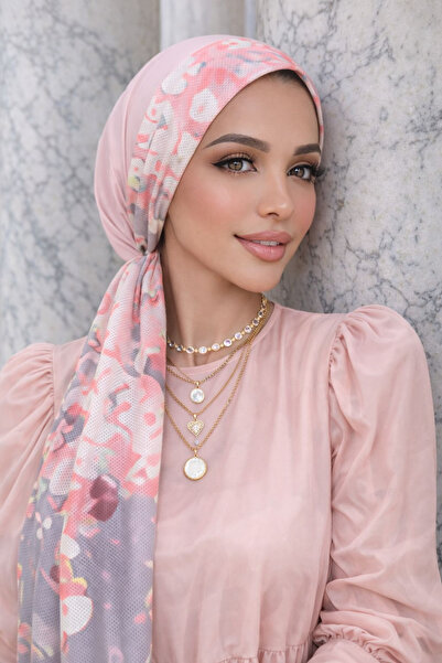 Aişe tesettür Eșarfă cu model gri pudră