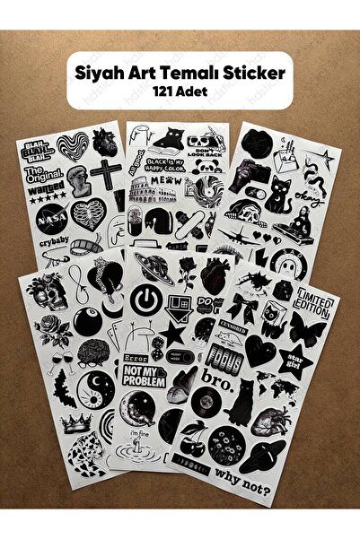 hdsticker 121 Adet Siyah Temalı Sticker Seti Ajanda Planner Bullet Journal Sa...