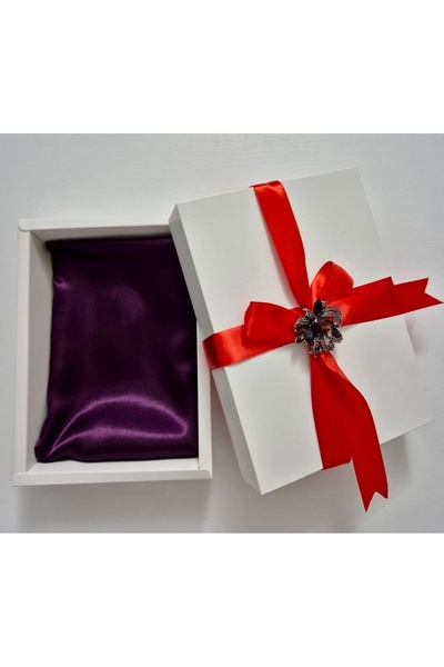 OnlyForYou Set eșarfă din satin de matase sintetica, în cutie cadou + broșă e...