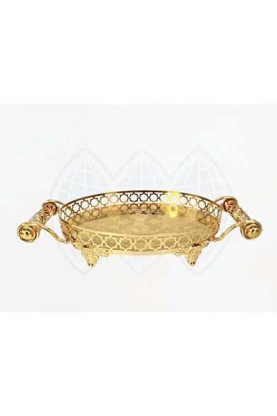 Generic Gold-Plated Oval Iron Serving Tray With Two Handles