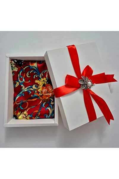 OnlyForYou Synthetic silk satin scarf set, in gift box + elegant brooch