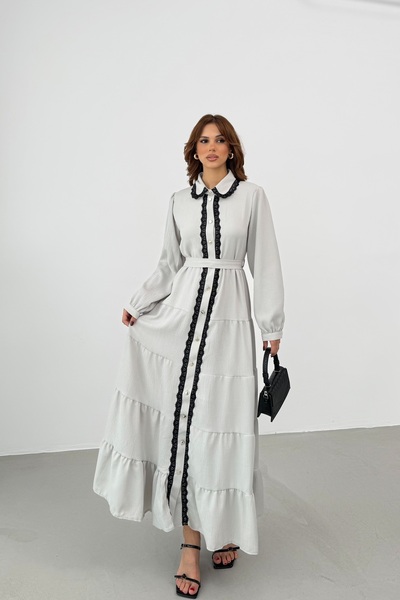 BEJNA Women's Lace Detailed Maxi Shirt Dress