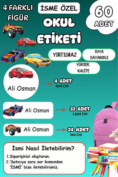 birikiyedi Okul Etiketi Kalem Defter Etiketi Özel Isim Yazılabilen Etiket 60 ...