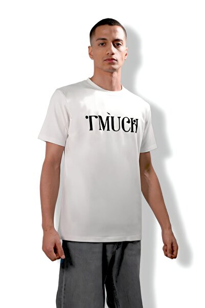 T-MUCH Jersey Cotton White T-Shirt With Black Logo Printed