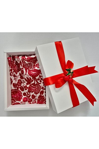 OnlyForYou Set eșarfă din satin de matase sintetica, în cutie cadou + broșă e...