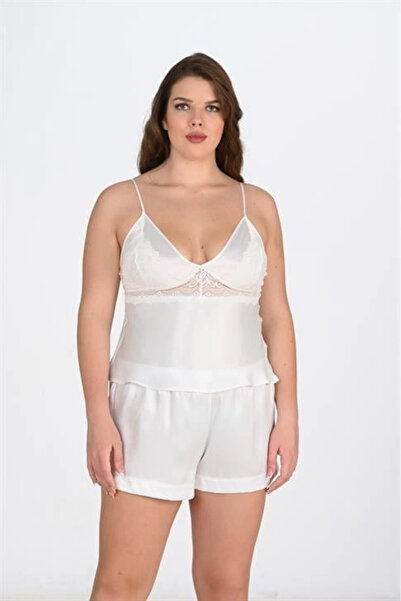 Beruflic Plus Size Ecru Satin Shorts Set