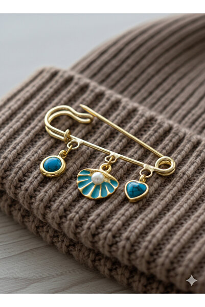 roshel Mavi Mineli Broş İskoç İğnesi Yaka İğnesi Şapka Charmı Charmlı İğne Çe...