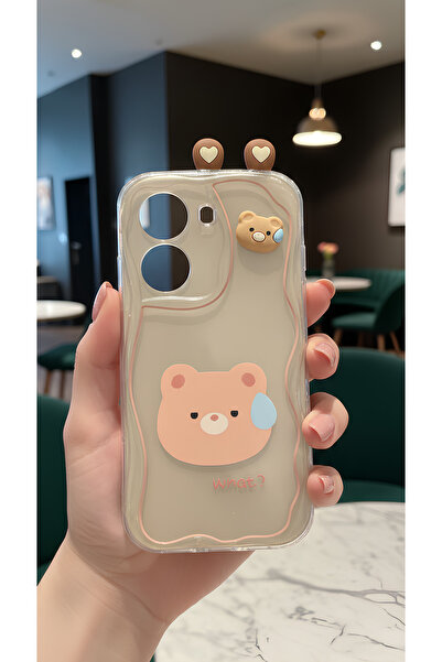 TechTrove Cute Confused Bear Figure Wavy Edge Design Case Compatible with Poc...