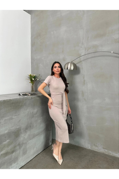 ZENGEZUR MALL Storozal Belted Mdl Flexible Fabric Dress Beige Pt (194800) (Si...