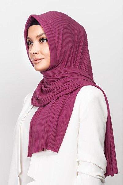 ELANS Pliseli Pratik Hazır Şal Eşarp Fuşya renk