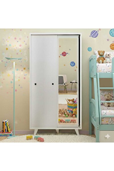 FUHO Troya Aynalı Sürgü Gardırop Beyaz