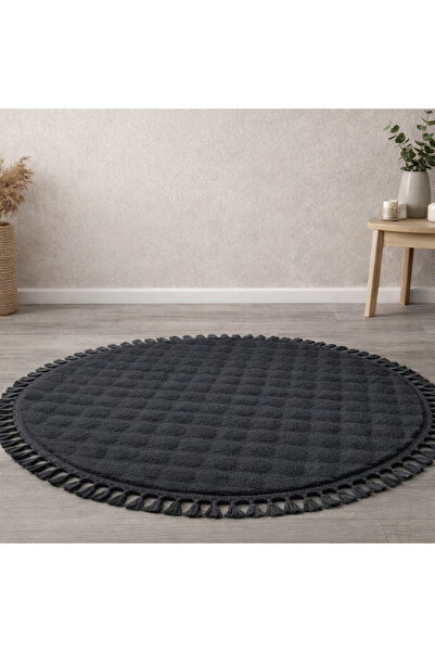 Frt Export Bubble Yuvarlak Örgü Saçaklı Dekoratif Peluş Halı Yolluk Kilim ANT...