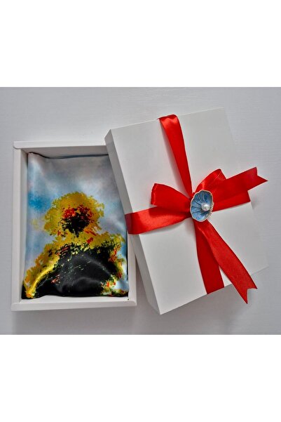 OnlyForYou Synthetic silk satin scarf set, in gift box + elegant brooch