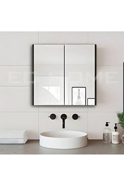 EC HOMEDESİGN 2 kapaklı aynalı antrasit banyo dolabı