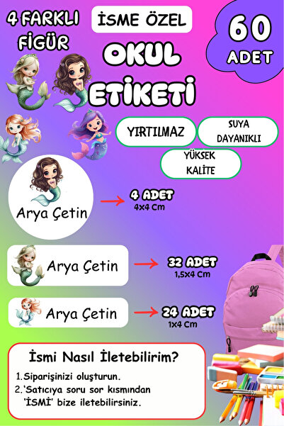 birikiyedi Okul Etiketi Kalem Defter Etiketi Özel Isim Yazılabilen Etiket 60 ...
