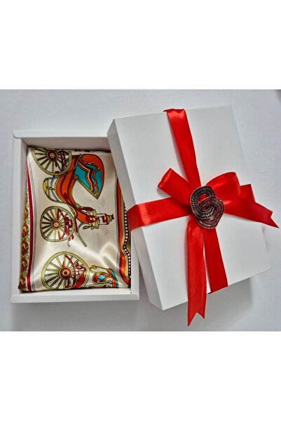 OnlyForYou Synthetic silk satin scarf set, in gift box + elegant brooch