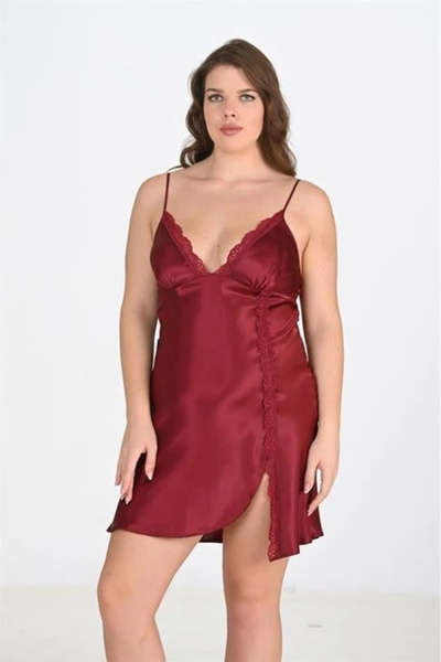 Beruflic Premium Plus Size Satin Lace Embroidered Burgundy 2-Piece Nightgown ...
