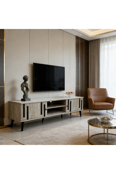 Bleco Modern Minimalist TV Cabinet for Living Room - Console Design with Drawers