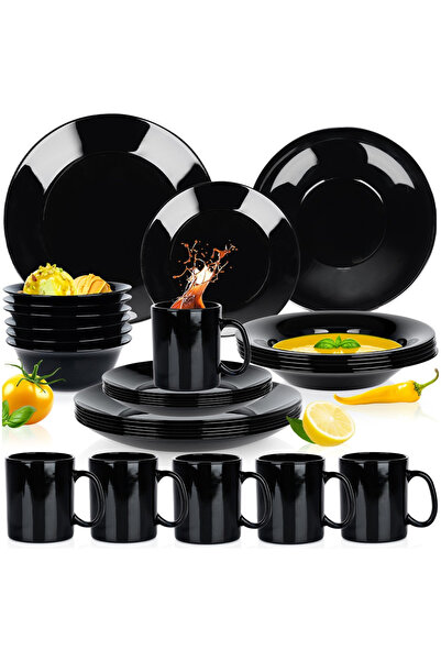 Other Black glass dinner service set, 30 pieces.