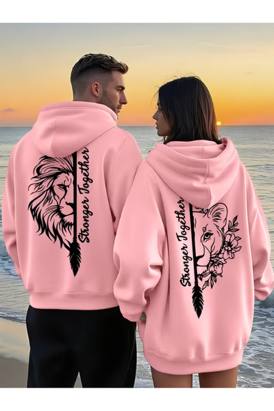 Nilvor Lover & Friend Couple Combination Stronger Together Lion Printed Hoode...