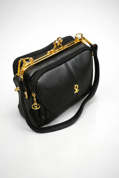 PENGORA Women's Clip-On 4-Compartment Soft Black Leather Hand, Shoulder and C...