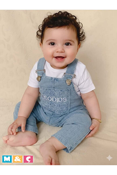 MÇ FAMİLY STORe Baby Denim Salopet Jumpsuit Set Short Sleeve T-Shirt Long Pan...