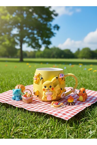 MINDA Silikon Pikaçu Figürlü Seramik Kupa Bardak Çocuk Kupası Bardağı Pokemon...
