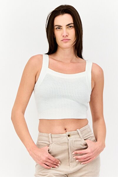 Don't Call Me Jennyfer Women Square Neck Sleeveless Textured Tank Top, White