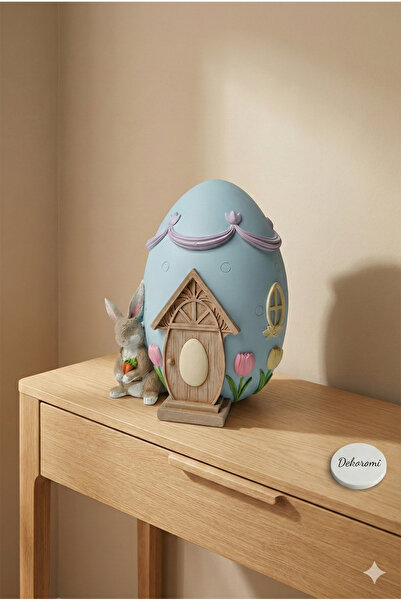 Dekoromi Dekoratif Tavşanlı Paskalya Yumurtası Evi (30cm Boy) Hediyelik ve De...