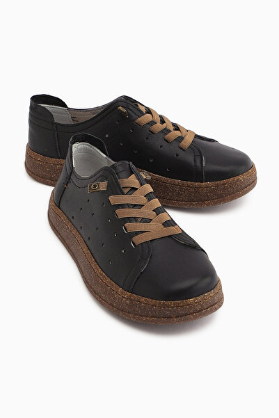 Limoya Judi Genuine Leather Black Comfortable Sole Women's Summer Sneakers