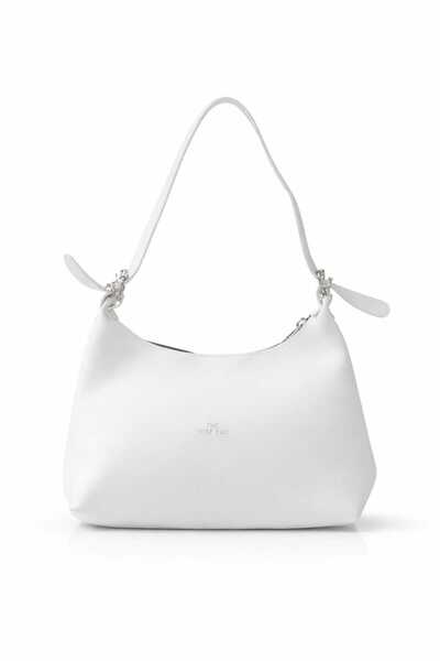 Esse Soft Beyaz Deri Görünümlü Kol Çantası – Ayarlanabilir Tokalı Askı
