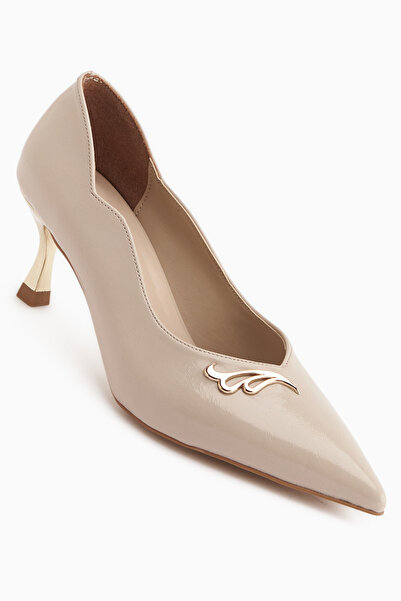 Limoya Liona Beige Buckle Detailed Women's Heeled Shoes Stiletto