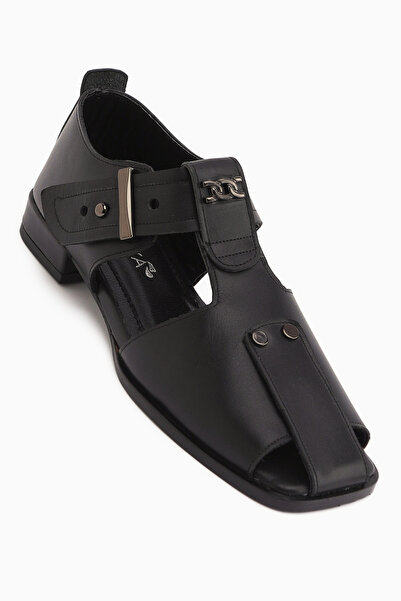 Limoya Veronica Genuine Leather Black Belted Women's Sandals